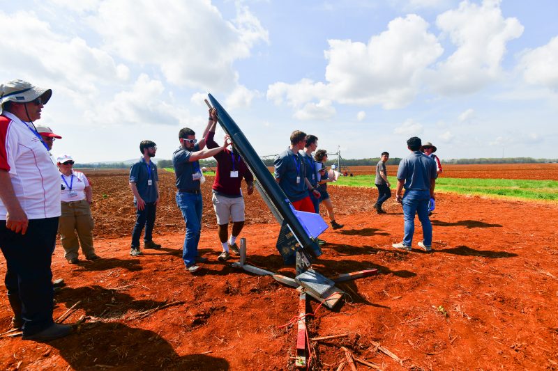 Students prepare small rocket for launch