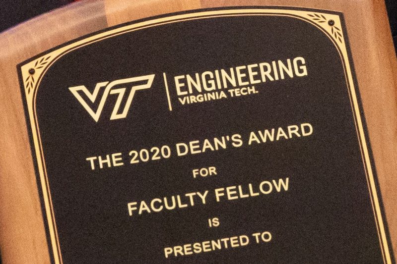 Plaque of dean's awards 2020 for college of engineering