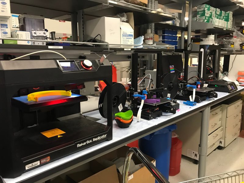 Biomedical Engineering and Mechanics' Verbridge Lab uses 3D printer to print face shield holders (among other PPE) for medical professionals in response to COVID-19