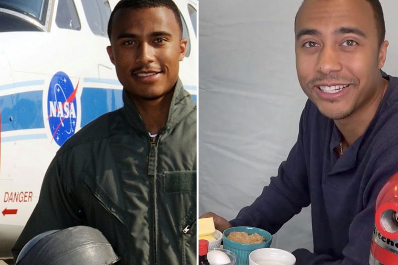 Victor Stewart, alumnus of biomedical engineering and mechanics, works at NASA and also started his own cooking channel. Photos taken pre-COVID-19 and submitted by Victor Stewart. Design by Peter Means of Virginia Tech.